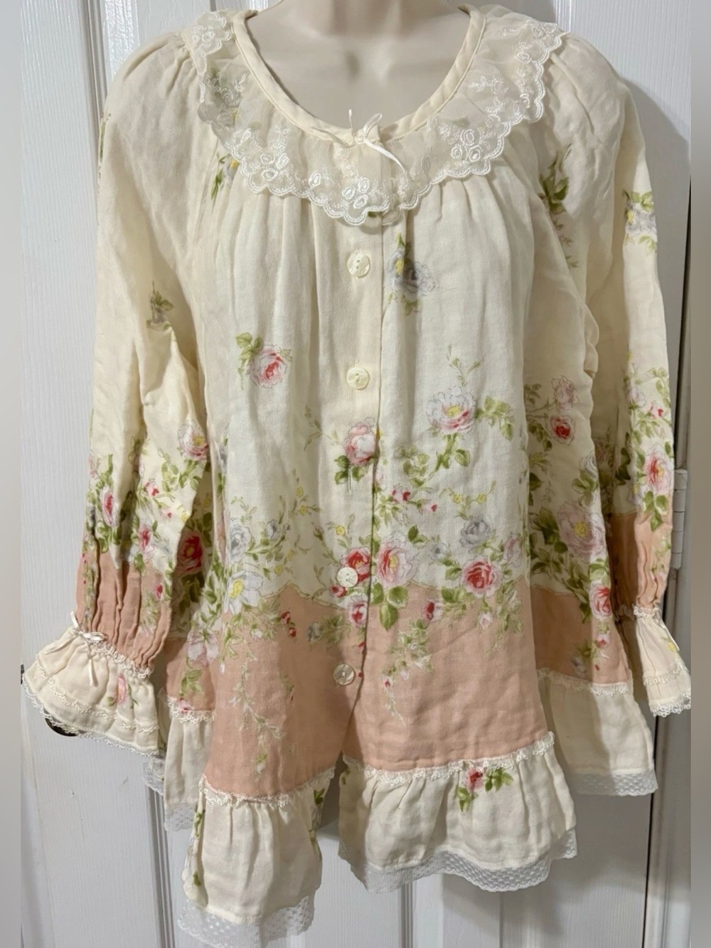 Vintage Rosemaid Cottagecore Garment Size Medium Floral Lace Trim Grandmacore